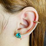 Brinco Ear Cuff Zircônia Coração Dourado Acqua 