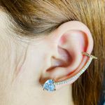 Brinco Ear Cuff Zircônia Coração Dourado Branco 