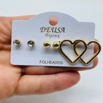 Kit De Brincos Coração Dourado 