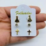 Kit De Brincos Folheados a Ouro Nossa Senhora Aparecida 