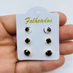 Kit De Brincos Folheados a Ouro Pontos De Luz Preto 