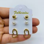 Kit De Brincos Folheados a Ouro 18K Coração 