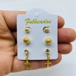 Kit De Brincos Folheados a Ouro Cruz 