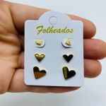 Kit De Brincos Folheados a Ouro Coração 