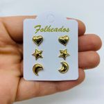 Kit De Brincos Folheados a Ouro Coração 