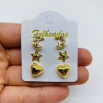 Kit De Brincos Folheados a Ouro Coração