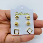 Kit De Brincos Folheados a Ouro 18K Quadrado