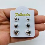 Kit De Brincos Folheados a Prata Coração 