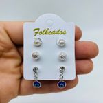 Kit De Brincos Folheados a Prata Olho Grego 
