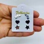 Kit De Brincos Folheados a Prata Estrela 