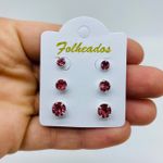 Kit De Brincos Folheados a Prata Pontos De Luz Rosa 
