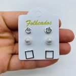 Kit De Brincos Folheados a Prata Quadrado 