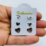 Kit De Brincos Folheados a Prata Coração 