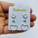 Kit De Brincos Folheados a Prata Coração 
