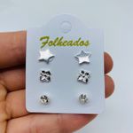 Kit De Brincos Folheados a Prata Estrela 