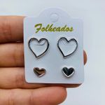 Kit De Brincos Folheados a Prata Coração 