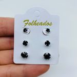 Kit De Brincos Folheados a Prata Pontos De Luz Preto 