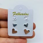 Kit De Brincos Folheados a Prata Coração 