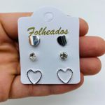 Kit De Brincos Folheados a Prata Coração 