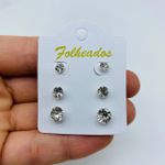 Kit De Brincos Folheados a Prata Pontos De Luz Branco 