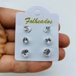 Kit De Brincos Folheados a Prata Coração Branco 