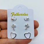 Kit De Brincos Folheados a Prata Coração 