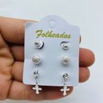 Kit De Brincos Folheados a Prata Cruz 