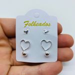 Kit De Brincos Folheados a Prata Coração 