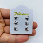 Kit De Brincos Folheados a Prata Lua 