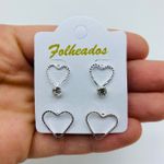 Kit De Brincos Folheados a Prata Coração 