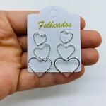 Kit De Brincos Folheados a Prata Coração 