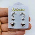 Kit De Brincos Folheados a Prata Lua 