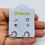 Kit De Brincos Folheados a Prata Coração 
