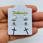Kit De Brincos Folheados a Prata Nossa Senhora Aparecida 