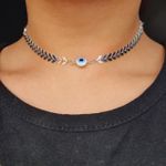 Colar Choker Folheado a Prata 925 Escamas e Olho Grego 