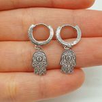 Mini Argola Zircônia Hamsá Prata 