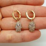 Mini Argola Zircônia Hamsá Dourada 