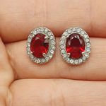Brinco Oval Prata Vermelho 