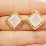 Brinco Quadrado Zircônia Dourado Rosa 
