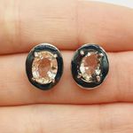 Brinco Oval Zircônia Prata Preto e Rosê 
