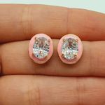 Brinco Oval Zircônia Dourado Rosa e Branco 