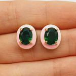 Brinco Oval Zircônia Dourado Rosa e Verde 