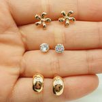 Kit De Brincos Dourado Flor 