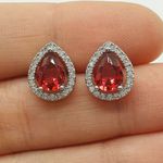 Brinco Zircônia Gota Prata Vermelho 