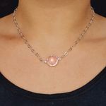 Colar Folheado a Prata 925 Ponto De Luz Rosa 