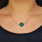Colar Folheado a Prata 925 Ponto De Luz Verde 