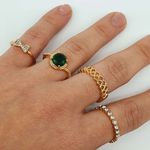 Kit Com 4 Anéis Dourado Verde 