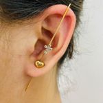 Piercing Fake Transversal Folheado A Ouro 18K Cruz e Coração