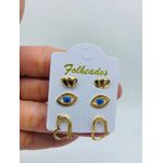 Kit De Brincos Folheados a Ouro 18K Olho Grego 