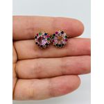Brinco Com Zircônia Dourado Rosa Colorido 